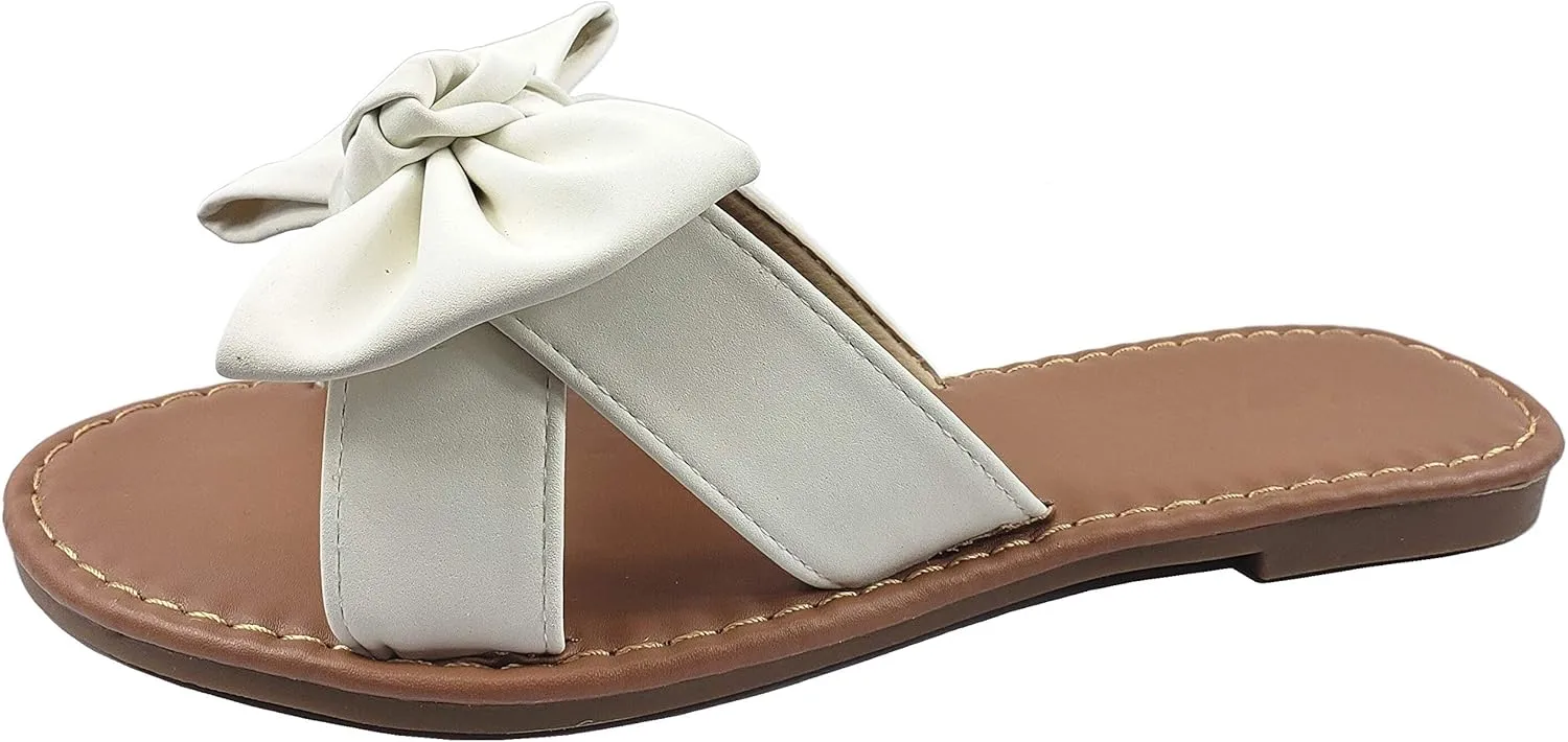 SAMANTHA Sandals Slip On Slide Flat with Twist Knot Bow
