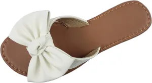 SAMANTHA Sandals Slip On Slide Flat with Twist Knot Bow