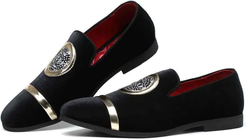 Santimon Men's Velvet Loafers Slip On Flat Dress Wedding Evening Formal Shoes