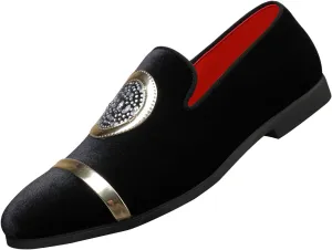 Santimon Men's Velvet Loafers Slip On Flat Dress Wedding Evening Formal Shoes