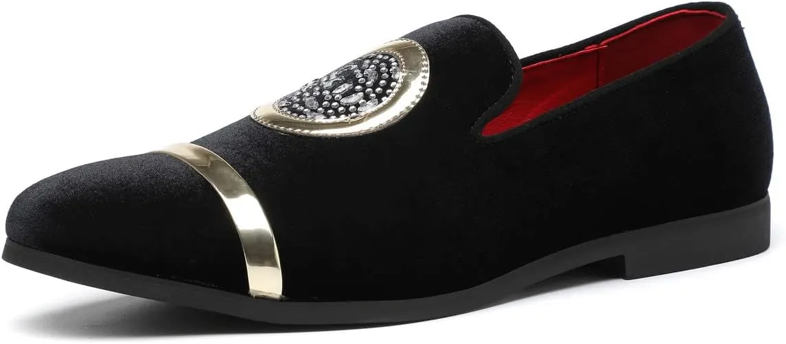 Santimon Men's Velvet Loafers Slip On Flat Dress Wedding Evening Formal Shoes