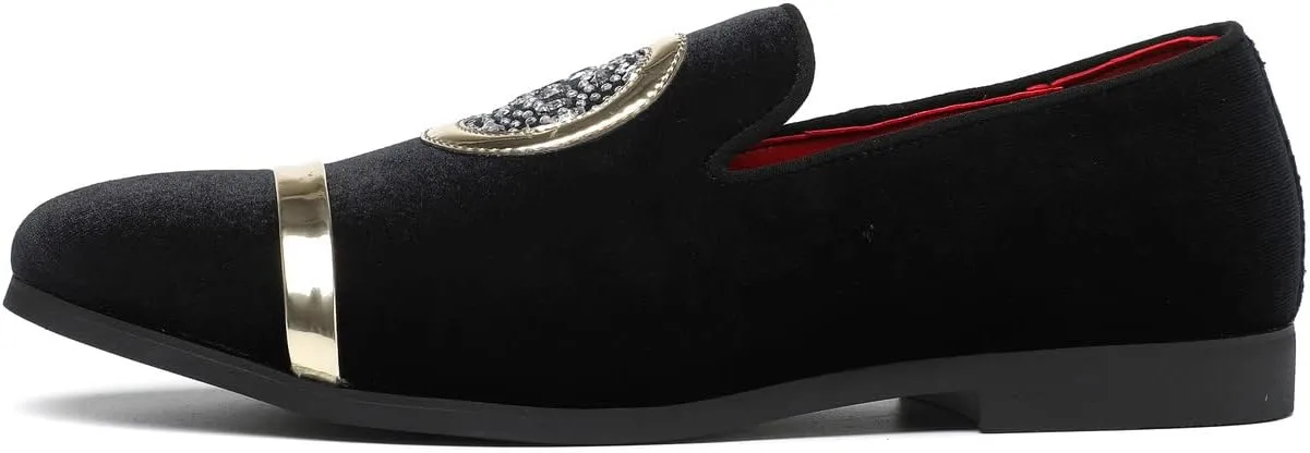 Santimon Men's Velvet Loafers Slip On Flat Dress Wedding Evening Formal Shoes