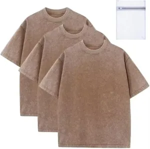 SAROULU Men's Oversized T-Shirts with Laundry Bag Heavy Cotton Vintage Washed Tee Unisex Short Sleeve Casual Shirts Tee Tops