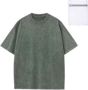 SAROULU Men's Oversized T-Shirts with Laundry Bag Heavy Cotton Vintage Washed Tee Unisex Short Sleeve Casual Shirts Tee Tops