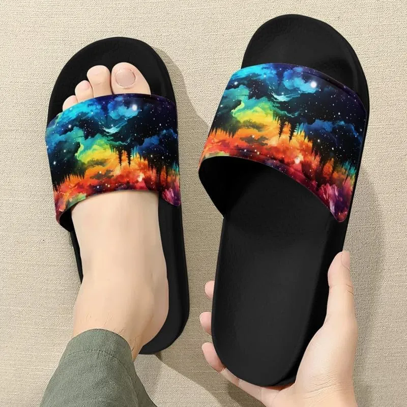 Semioury Geometry Summer Slippers for Women Galaxy Forest Travel Cozy Soft Comfy Thick Shoes Beach Sandal Bathroom Slipper