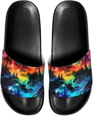 Semioury Geometry Summer Slippers for Women Galaxy Forest Travel Cozy Soft Comfy Thick Shoes Beach Sandal Bathroom Slipper