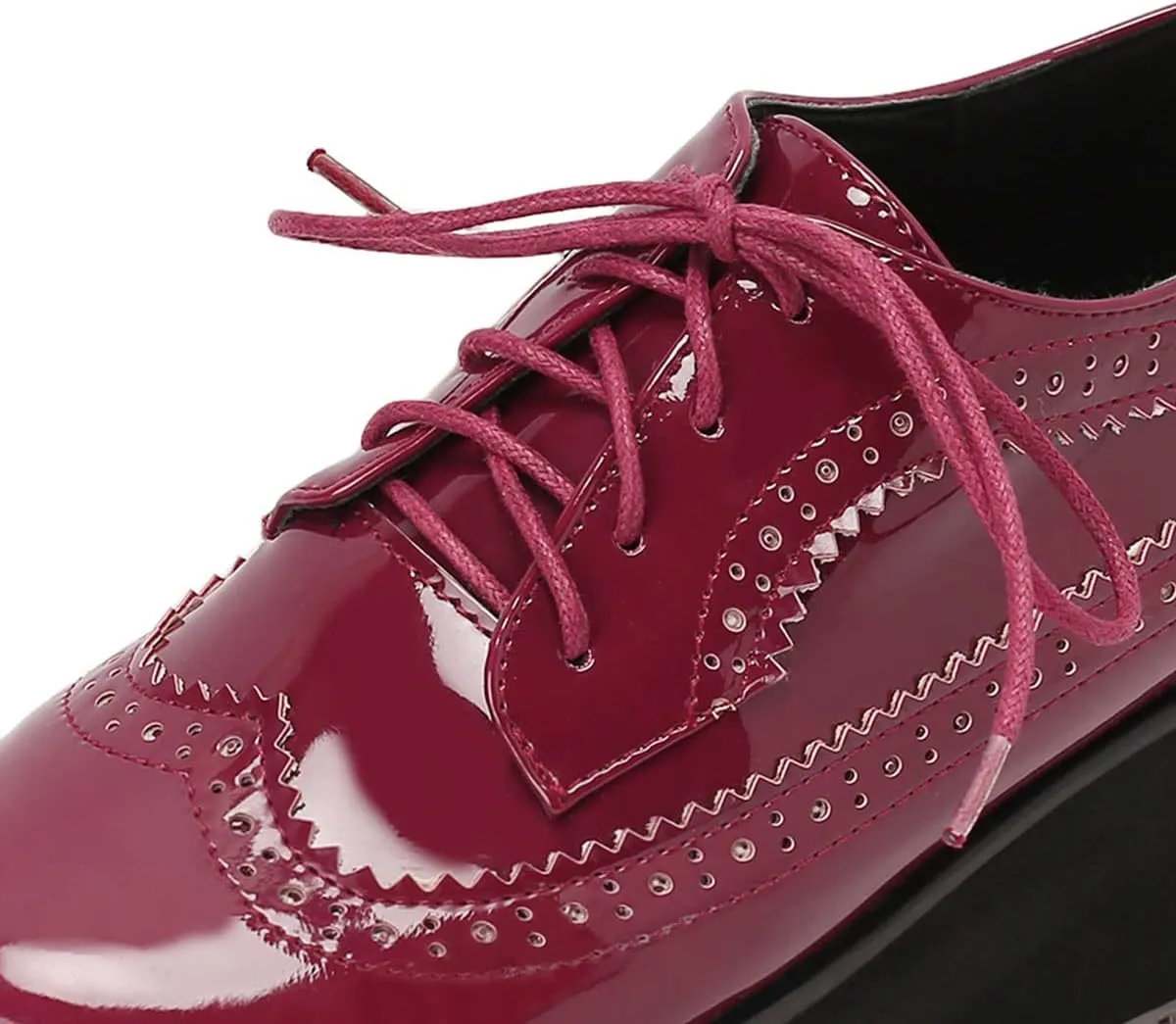 SHEMEE Women's Patent Leather Wedge Heel Platform Oxfords Pumps Wingtip Lace Up Round Toe Brogues Sneaker Shoes