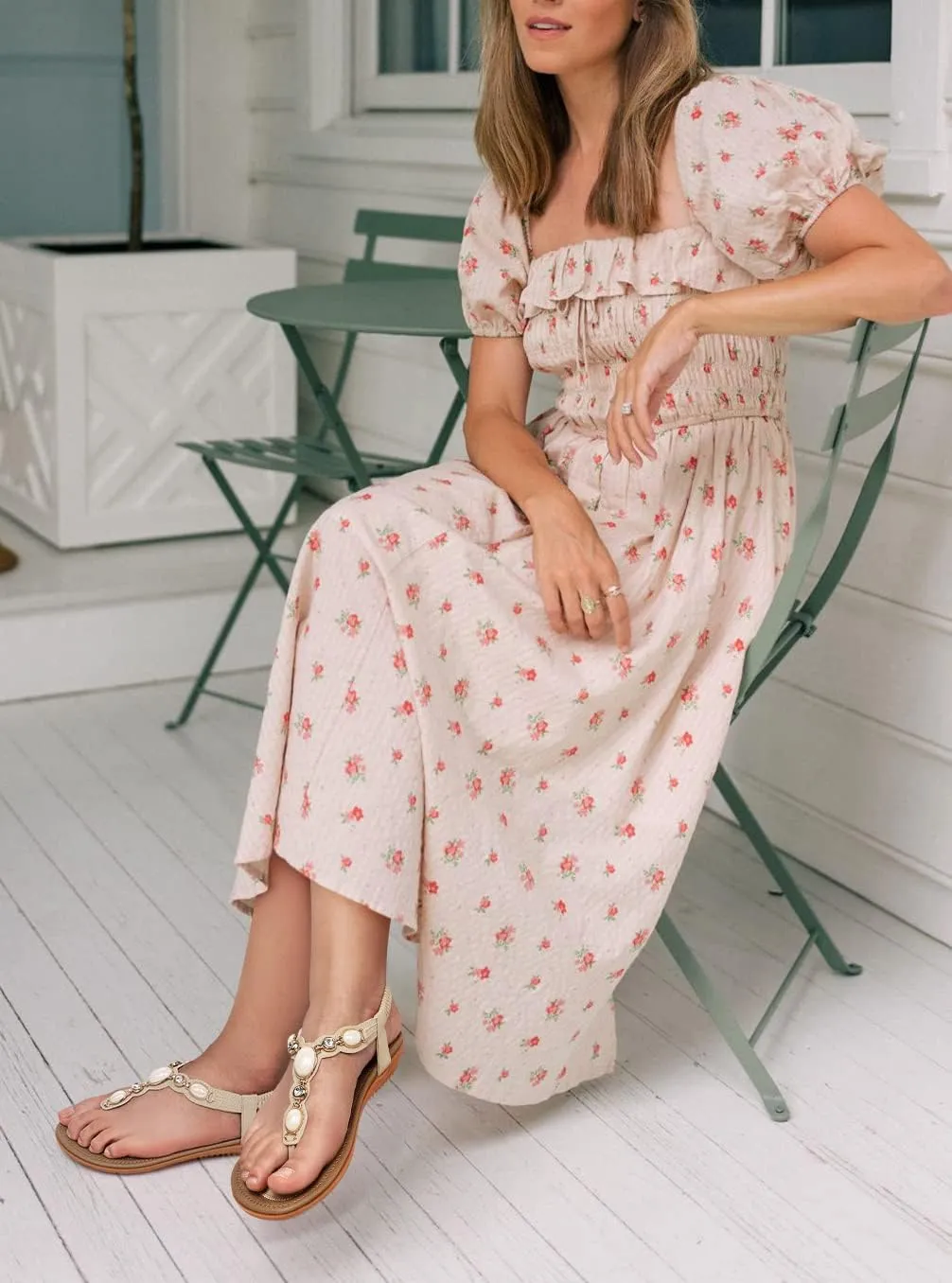 SHIBEVER Flat Sandals for Women Dressy: Summer Comfortable Dress Thong Flats Sandal