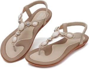 SHIBEVER Flat Sandals for Women Dressy: Summer Comfortable Dress Thong Flats Sandal
