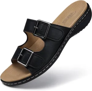SHIBEVER Flat Sandals Women Dressy: Non Slip, Arch Support, Orthopedic, Plantar Fasciitis Comfortable Walking Sandal