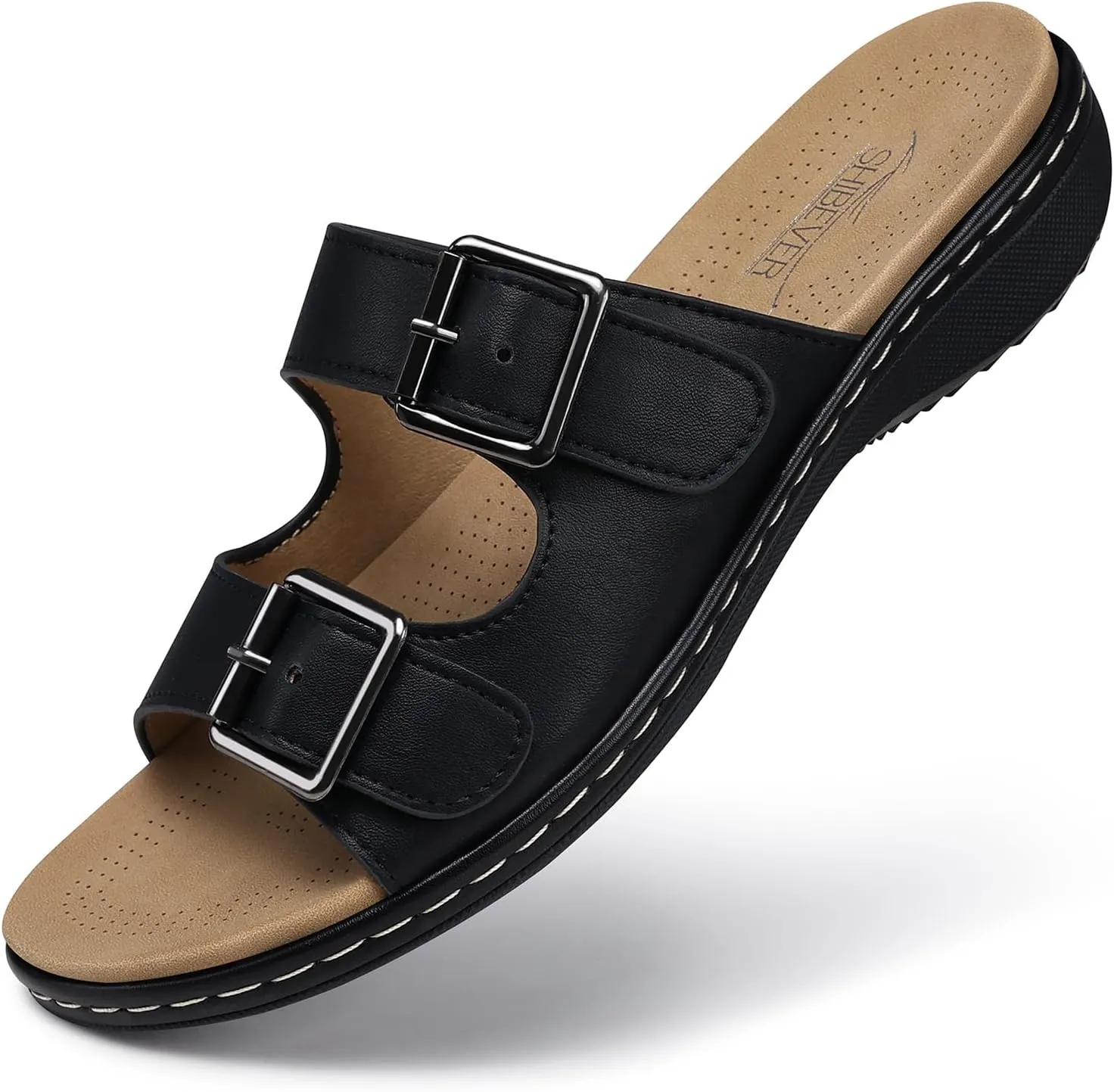 SHIBEVER Flat Sandals Women Dressy: Non Slip, Arch Support, Orthopedic, Plantar Fasciitis Comfortable Walking Sandal