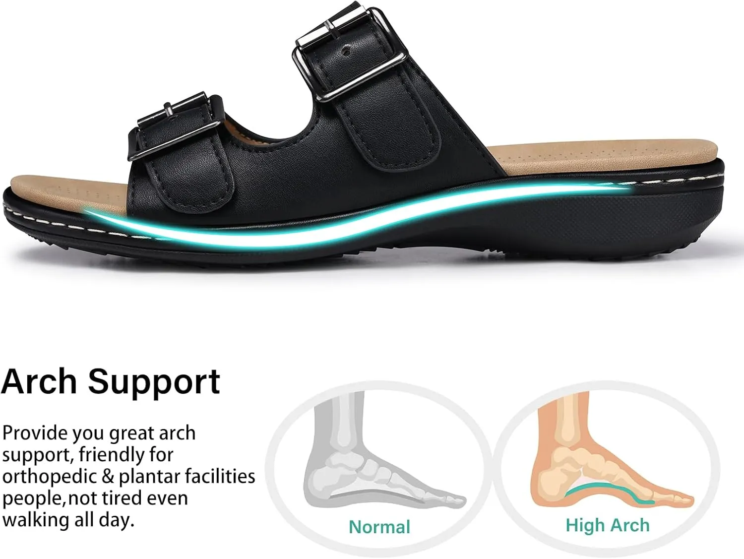 SHIBEVER Flat Sandals Women Dressy: Non Slip, Arch Support, Orthopedic, Plantar Fasciitis Comfortable Walking Sandal