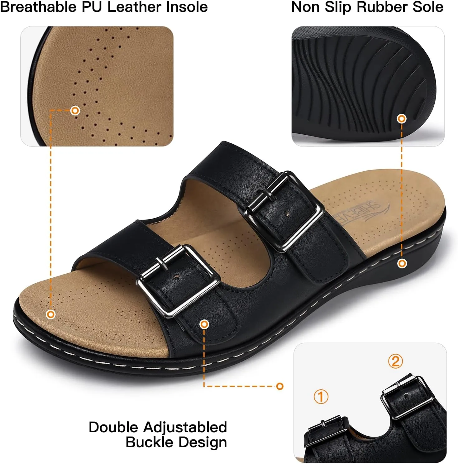 SHIBEVER Flat Sandals Women Dressy: Non Slip, Arch Support, Orthopedic, Plantar Fasciitis Comfortable Walking Sandal