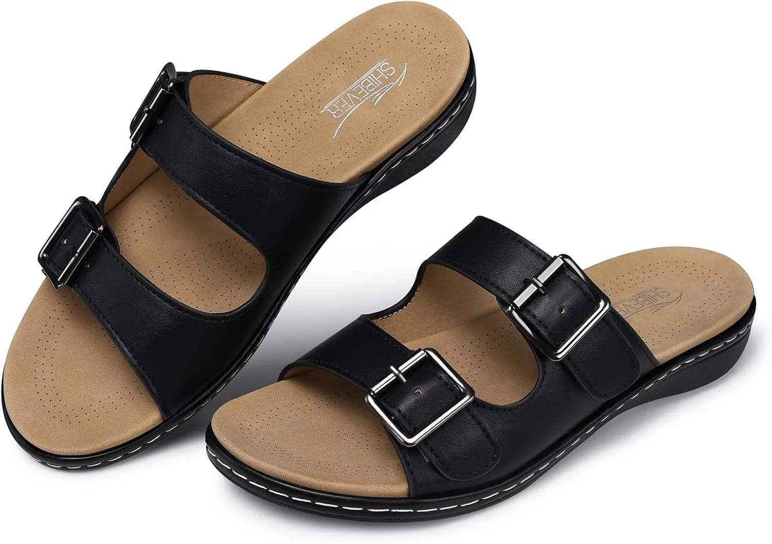 SHIBEVER Flat Sandals Women Dressy: Non Slip, Arch Support, Orthopedic, Plantar Fasciitis Comfortable Walking Sandal
