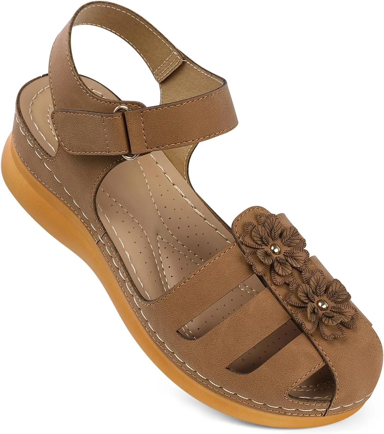 SHIBEVER Women Comfortable Flat Sandals: Dressy Summer Sandal - Closed Toe Fisherman Sandals