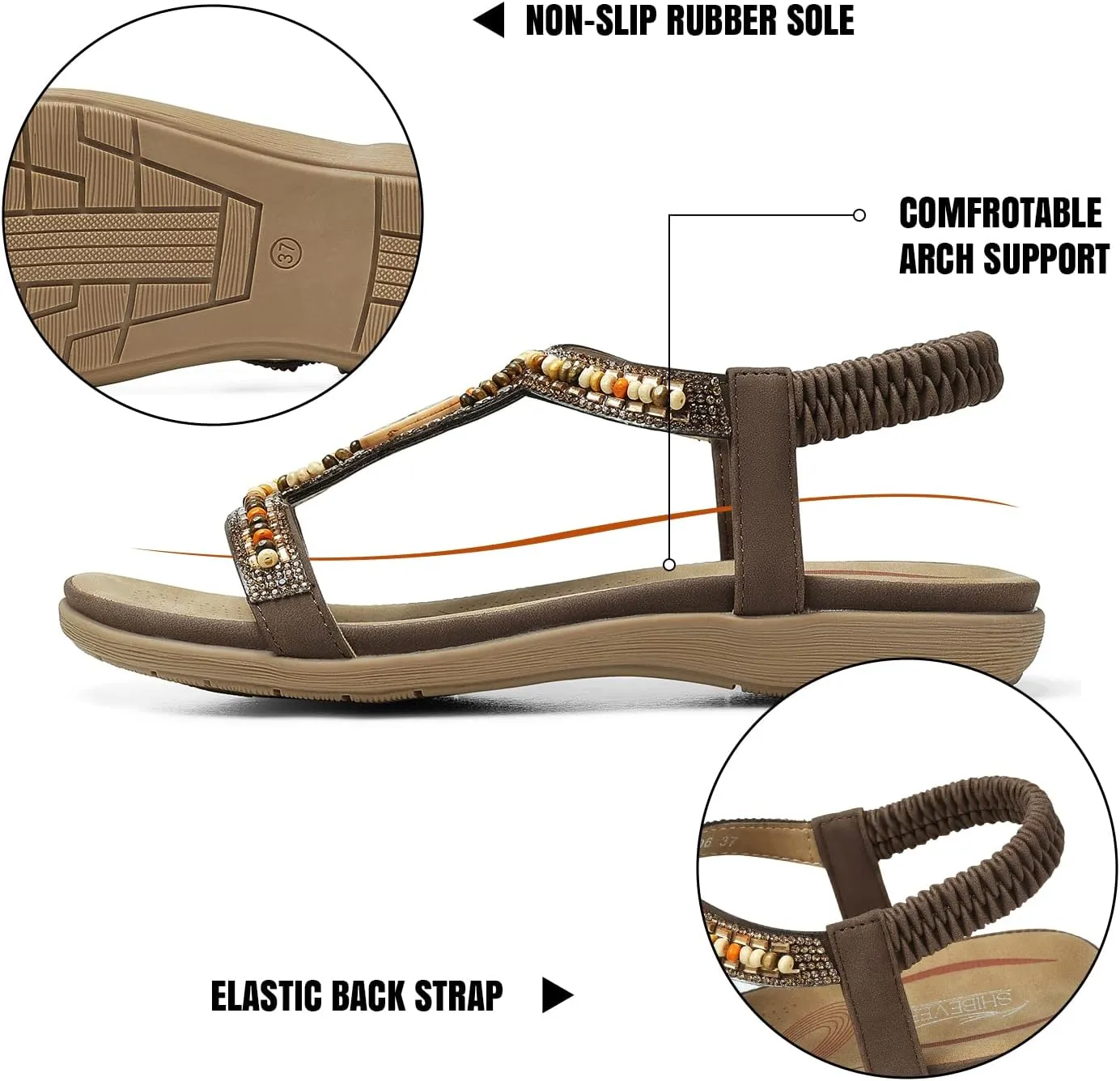 SHIBEVER Womens Flat Sandals Elastic Ankle Strap Sandals Dressy Casual Summer