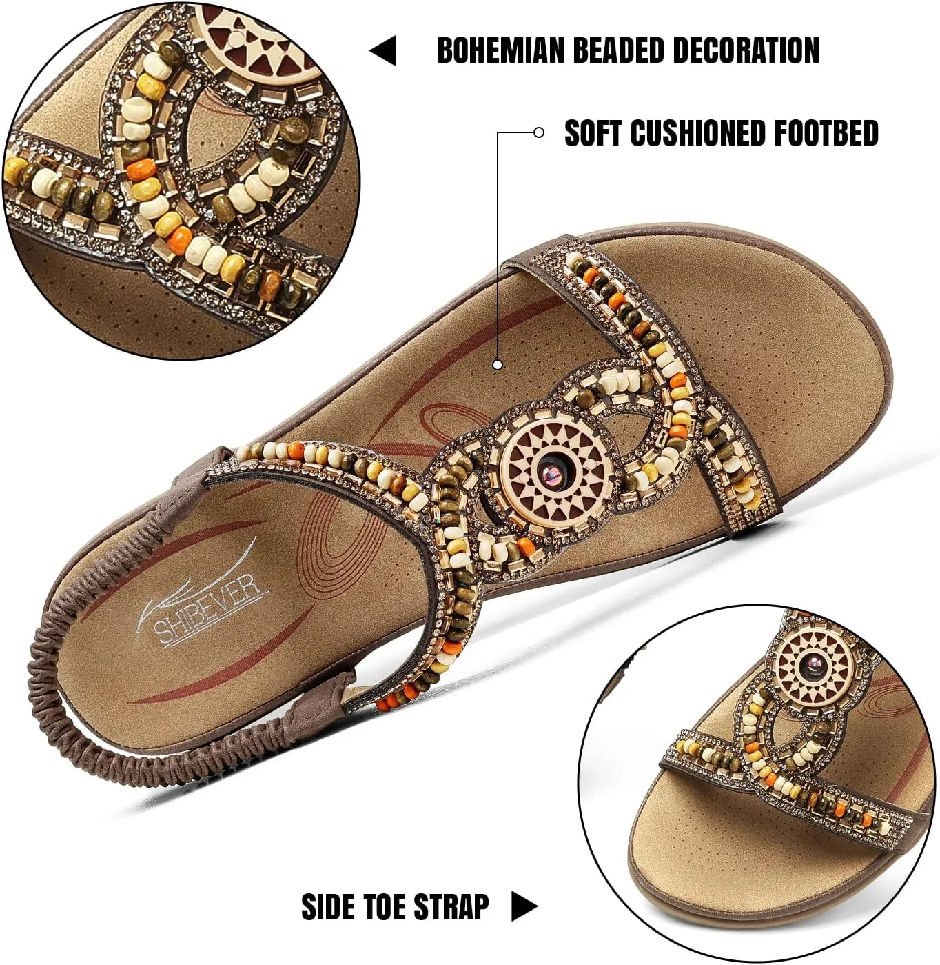 SHIBEVER Womens Flat Sandals Elastic Ankle Strap Sandals Dressy Casual Summer