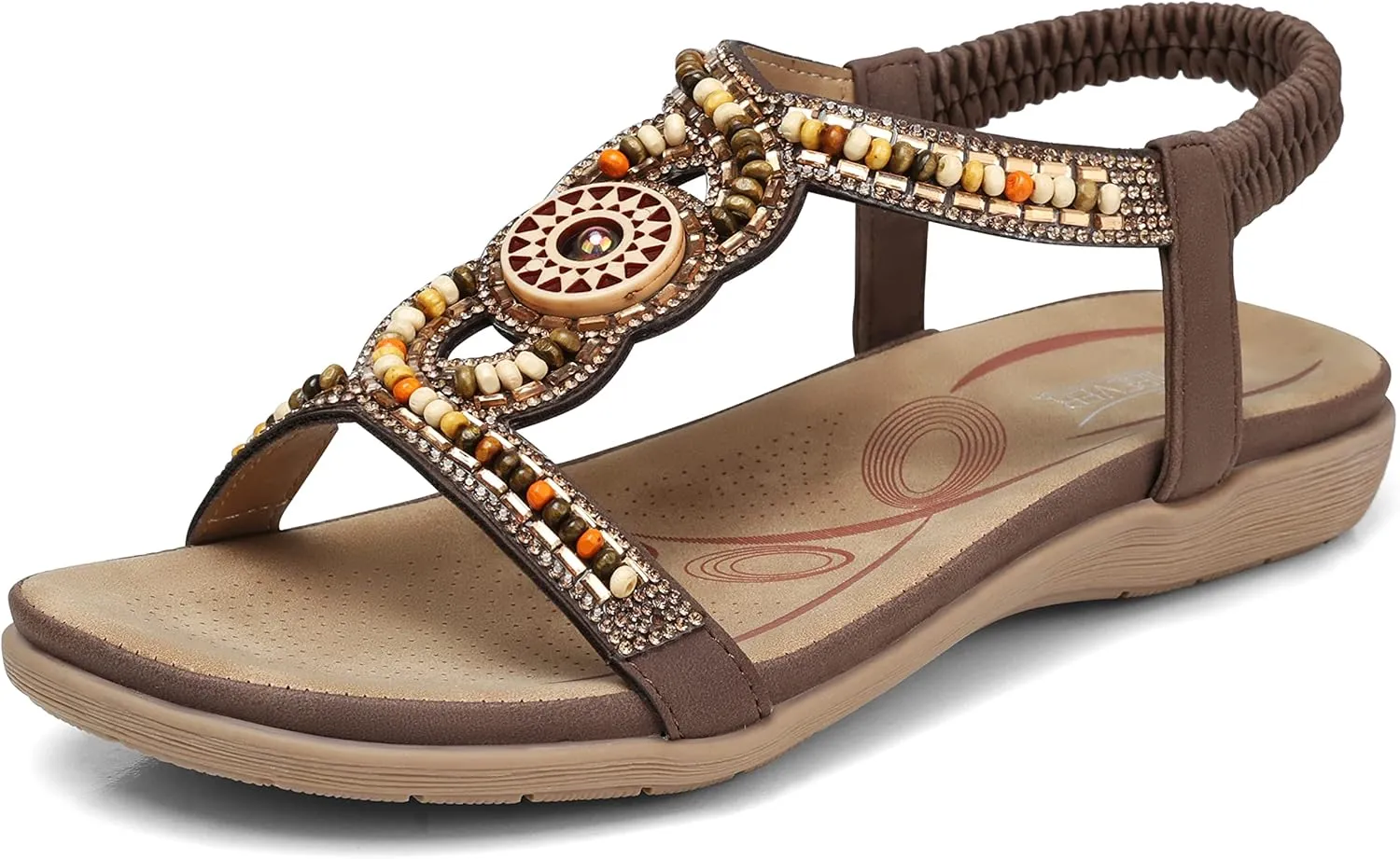 SHIBEVER Womens Flat Sandals Elastic Ankle Strap Sandals Dressy Casual Summer