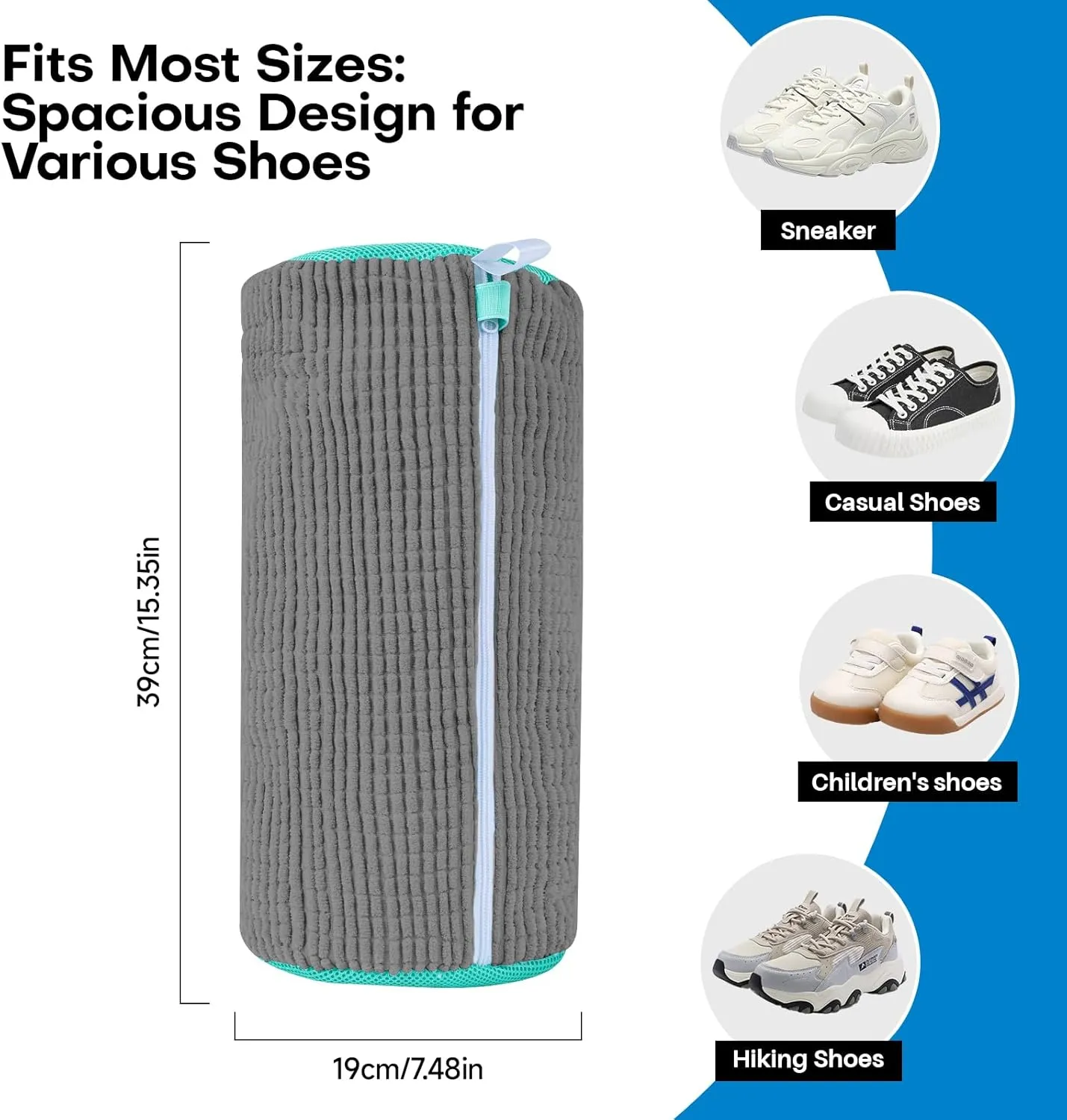 Shoe Washing Machine Bag: Laundry Shoe Bag for Washer and Dryer - 2pc Reusable Shoe Cleaning Bag for Sneaker Tennis Shoes Unstain Cleaner Kit (Gray 2pcs)
