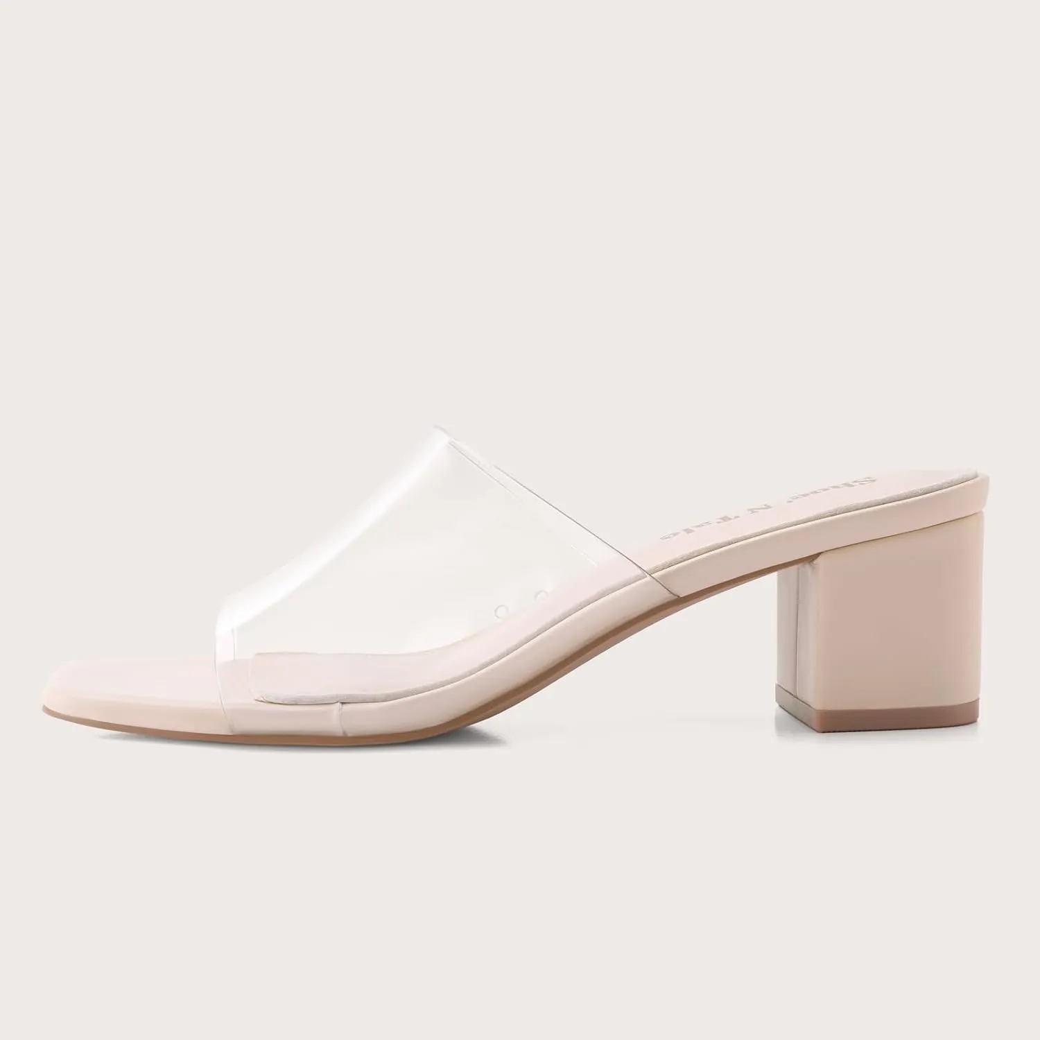 Shoe'N Tale Heeled Sandals For Women Square Open Toe Heeled Mules Chunky Block Low Heel Slip On Slides