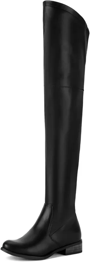 Shoe'N Tale Women's Over The Knee Boots Thigh High Low Block Heel Pointed Toe Long Stretch Boots