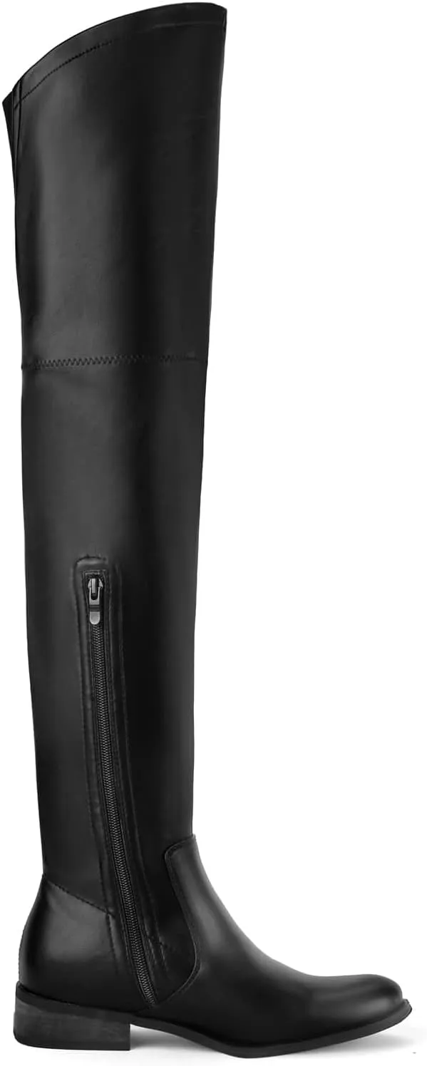 Shoe'N Tale Women's Over The Knee Boots Thigh High Low Block Heel Pointed Toe Long Stretch Boots