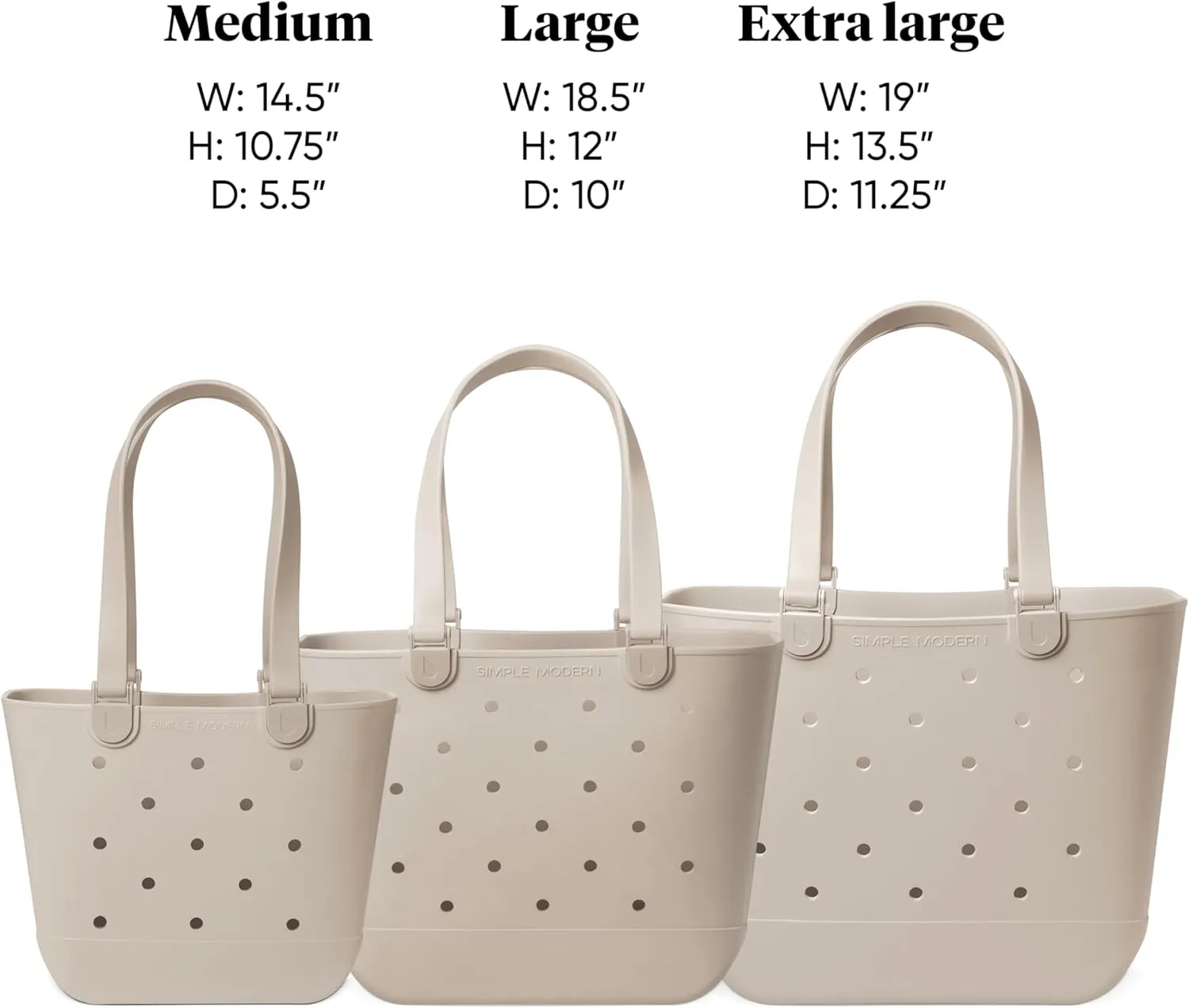 Simple Modern Medium Beach Bag | Waterproof Getaway Rubber Tote with Zipper Pocket for Travel, Pool, Boat, Groceries, Sports | Cream