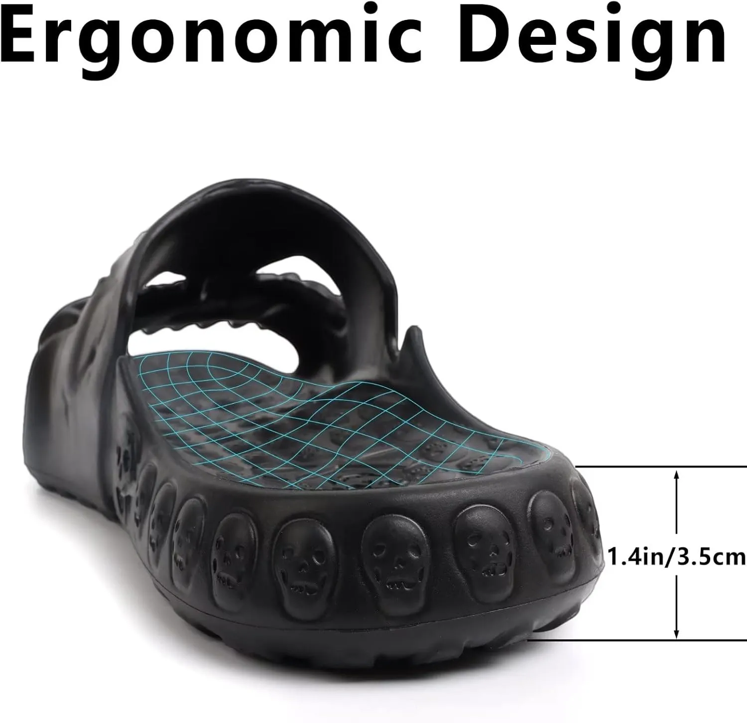 Skull Slides Sandals for Men Women,Non Slip Sport Cloud Cloudies Slides Slippers,Open Toe Slip on Comfy Beach Halloween Skull Slides Shower House Home Indoor Outdoor Thick Soft Shoes