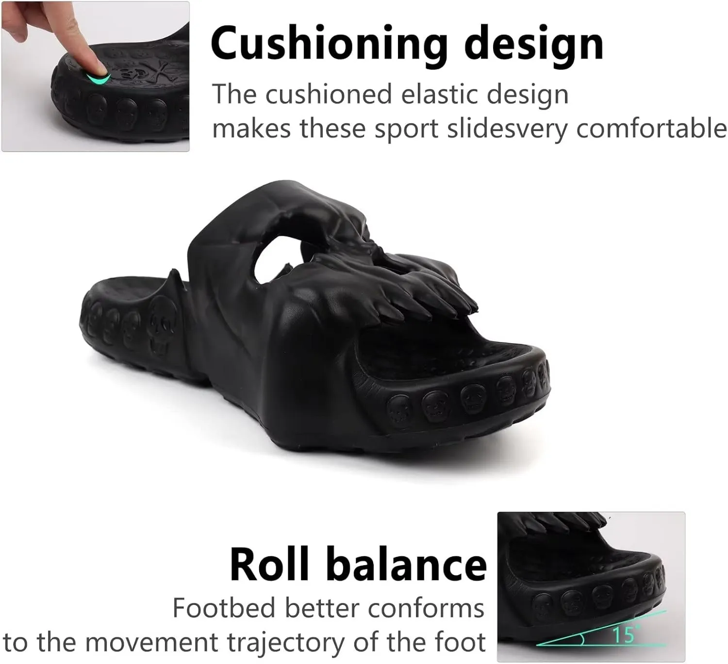 Skull Slides Sandals for Men Women,Non Slip Sport Cloud Cloudies Slides Slippers,Open Toe Slip on Comfy Beach Halloween Skull Slides Shower House Home Indoor Outdoor Thick Soft Shoes