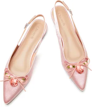 Slingback Flats;Closed Pointed Toe Flat Sandals;Floral Fashion Women Flats