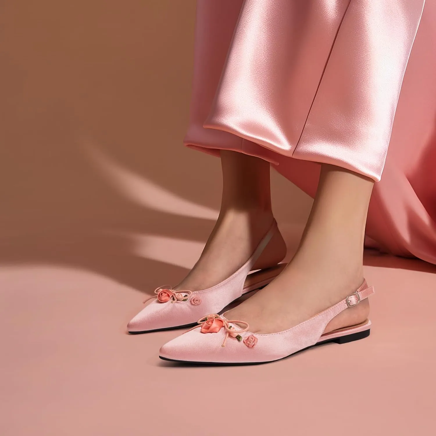 Slingback Flats;Closed Pointed Toe Flat Sandals;Floral Fashion Women Flats