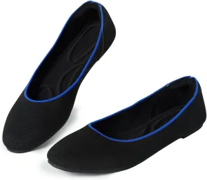 Slocyclub Flat Shoes for Women Classic Pointed Toe Slip On Ballet Shoes Knitted Texture Black Comfortable Dress Shoes