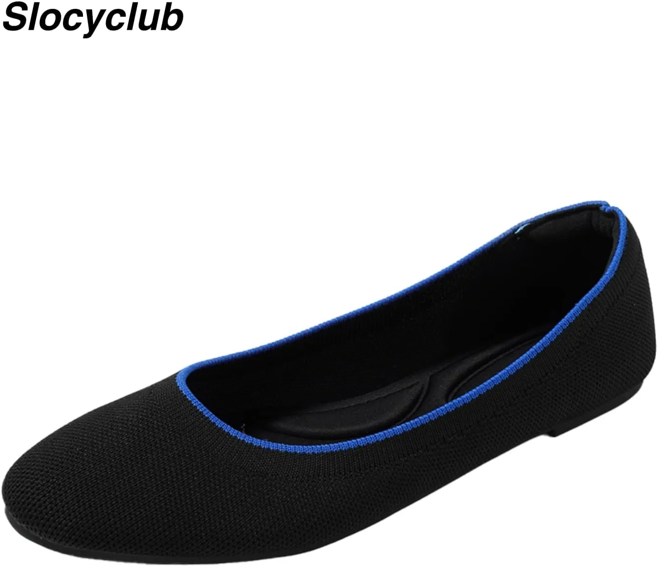 Slocyclub Flat Shoes for Women Classic Pointed Toe Slip On Ballet Shoes Knitted Texture Black Comfortable Dress Shoes