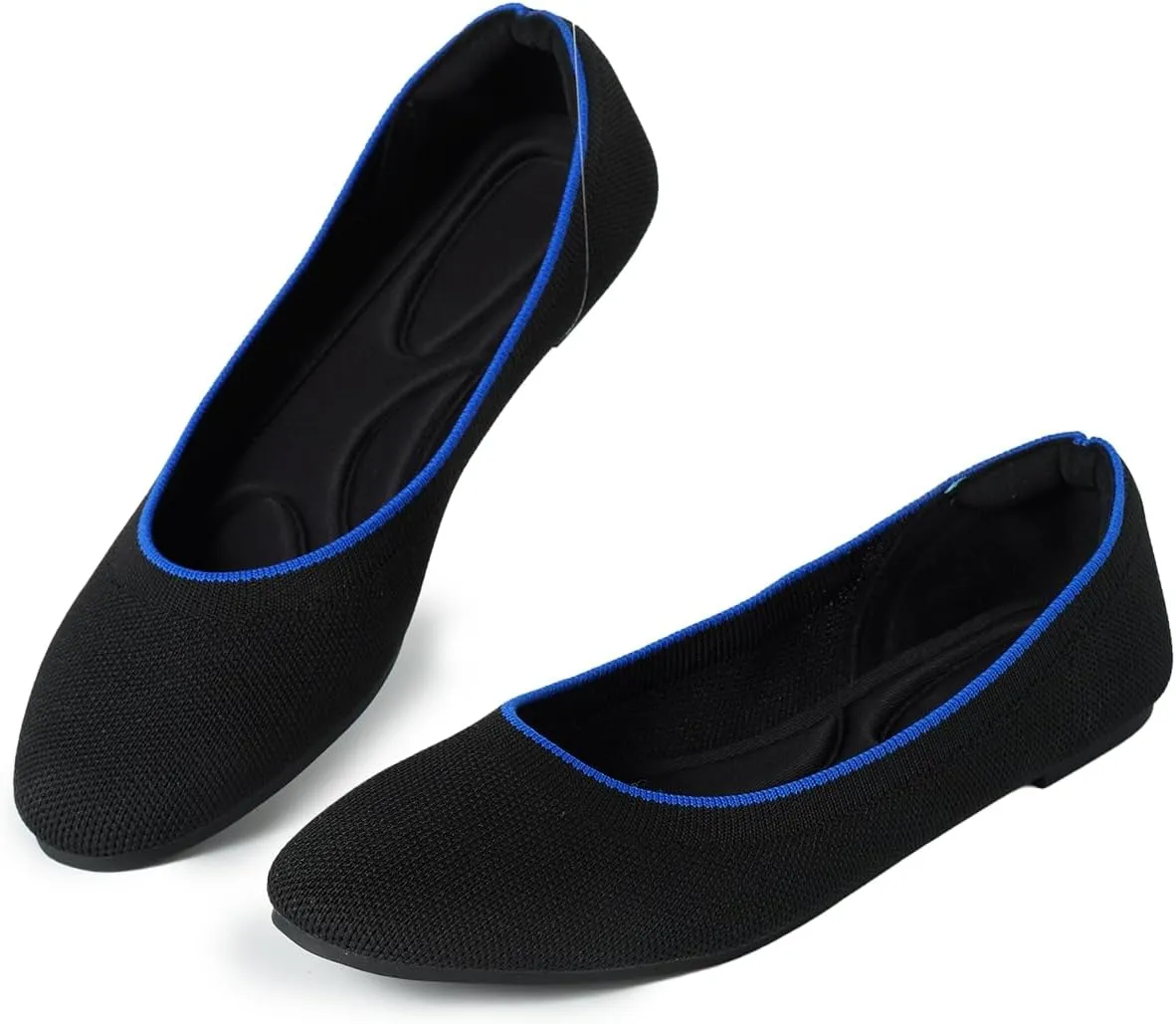 Slocyclub Flat Shoes for Women Classic Pointed Toe Slip On Ballet Shoes Knitted Texture Black Comfortable Dress Shoes