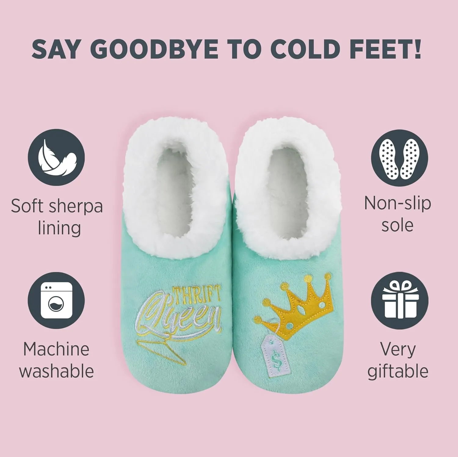 Snoozies Pairable Slipper Socks - Funny House Slippers for Women, Non-Slip Fuzzy Slipper Socks