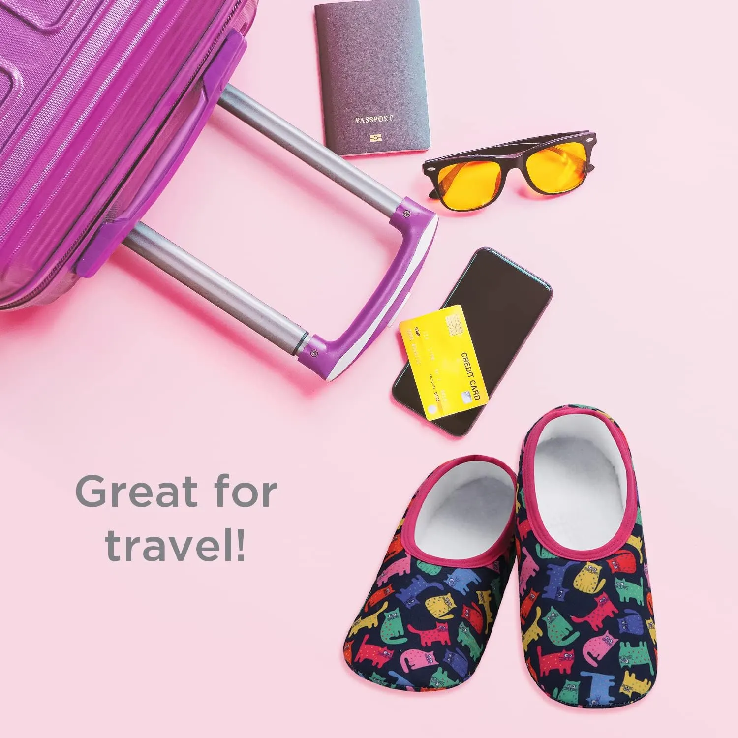Snoozies Skinnies slipper socks for Women - Non-Slip slipper socks with Lightweight and Soft Sherpa Lining - Foldable Travel