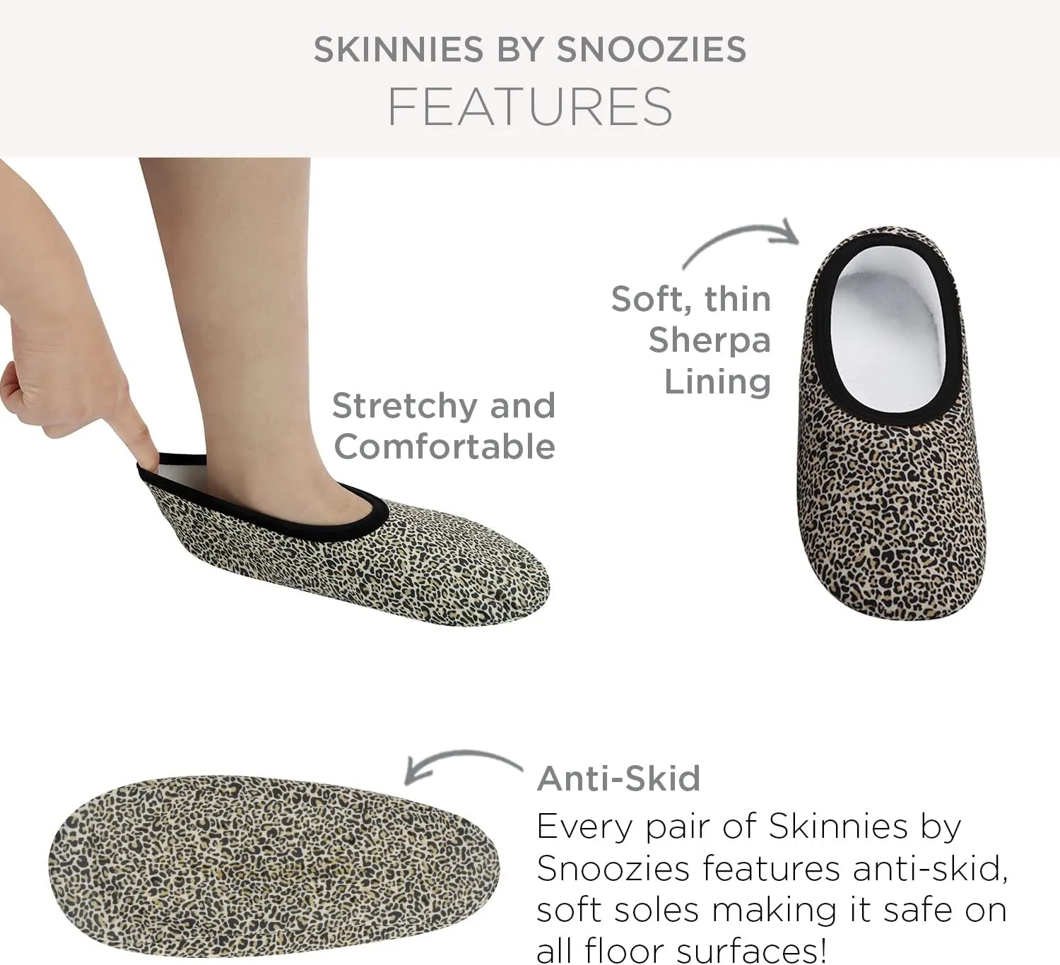 Snoozies Skinnies slipper socks for Women - Non-Slip slipper socks with Lightweight and Soft Sherpa Lining - Foldable Travel