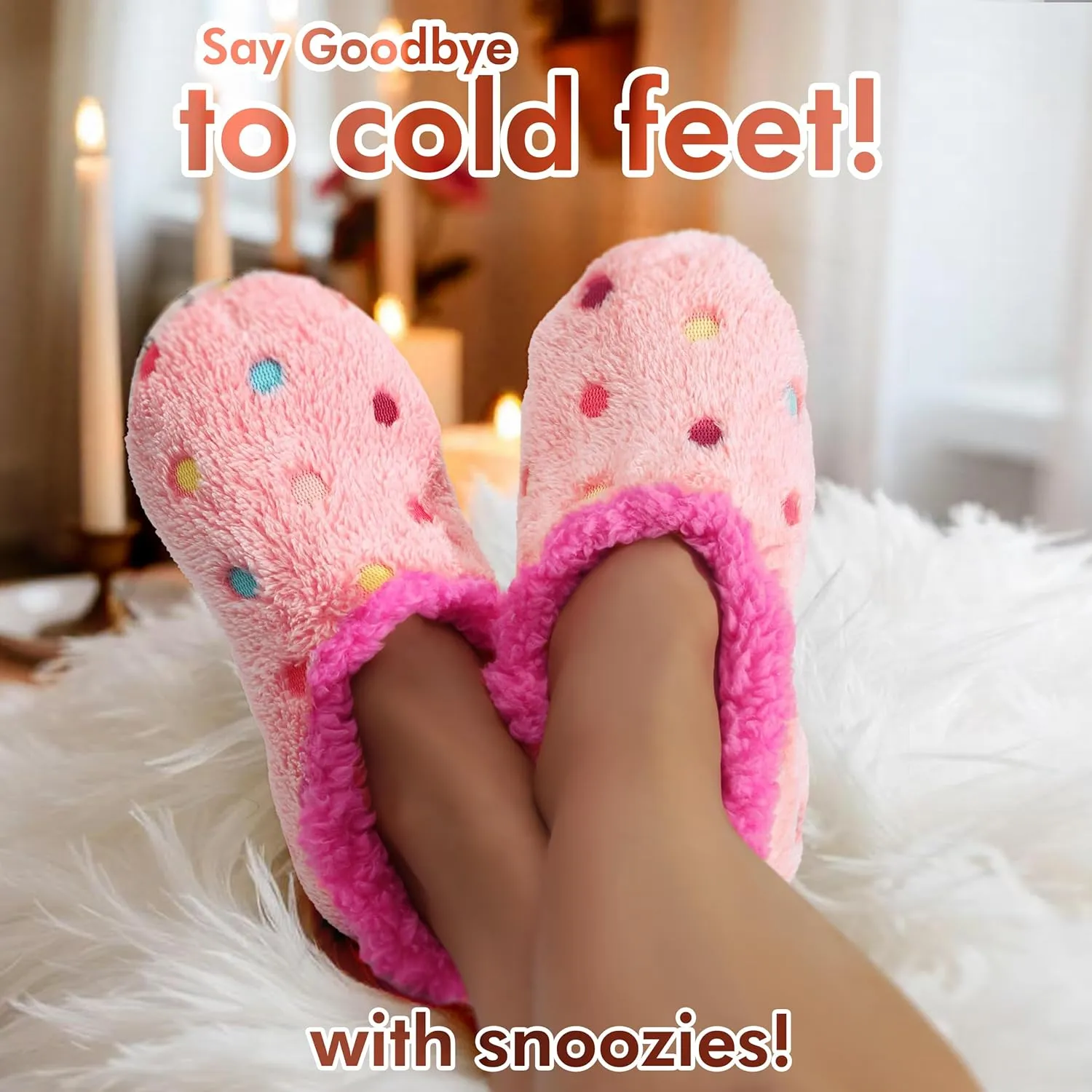 Snoozies Slippers for Women | Lotsa Dots Colorful Cozy Sherpa Slipper Socks | Womens House Slippers | Cozy Slippers for Women | Colorful Womens Fuzzy Slippers