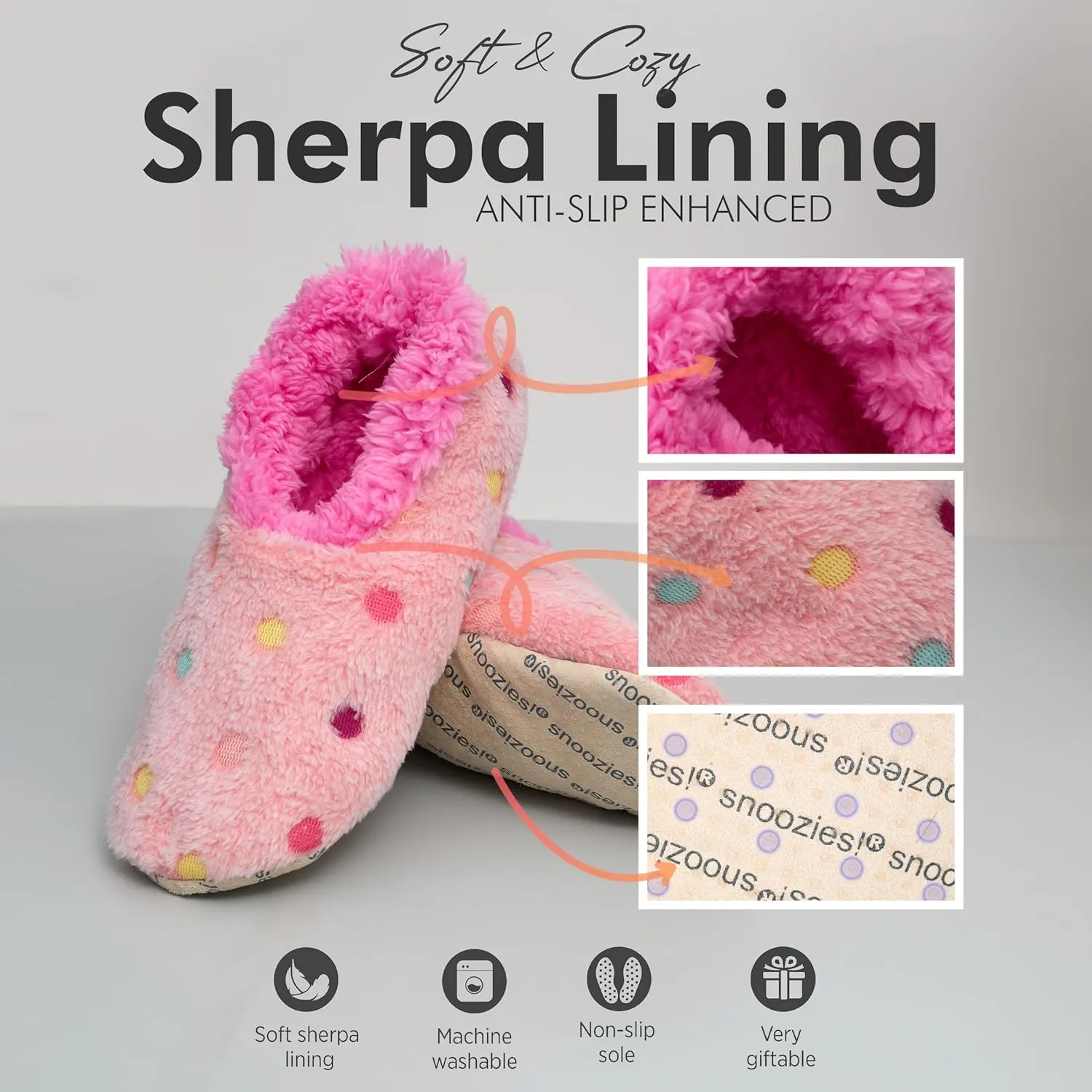 Snoozies Slippers for Women | Lotsa Dots Colorful Cozy Sherpa Slipper Socks | Womens House Slippers | Cozy Slippers for Women | Colorful Womens Fuzzy Slippers