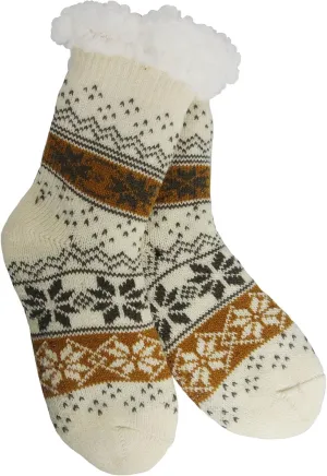 Snowflake Sherpa Thermal Knit Slipper Socks with Non-Slip Grippers
