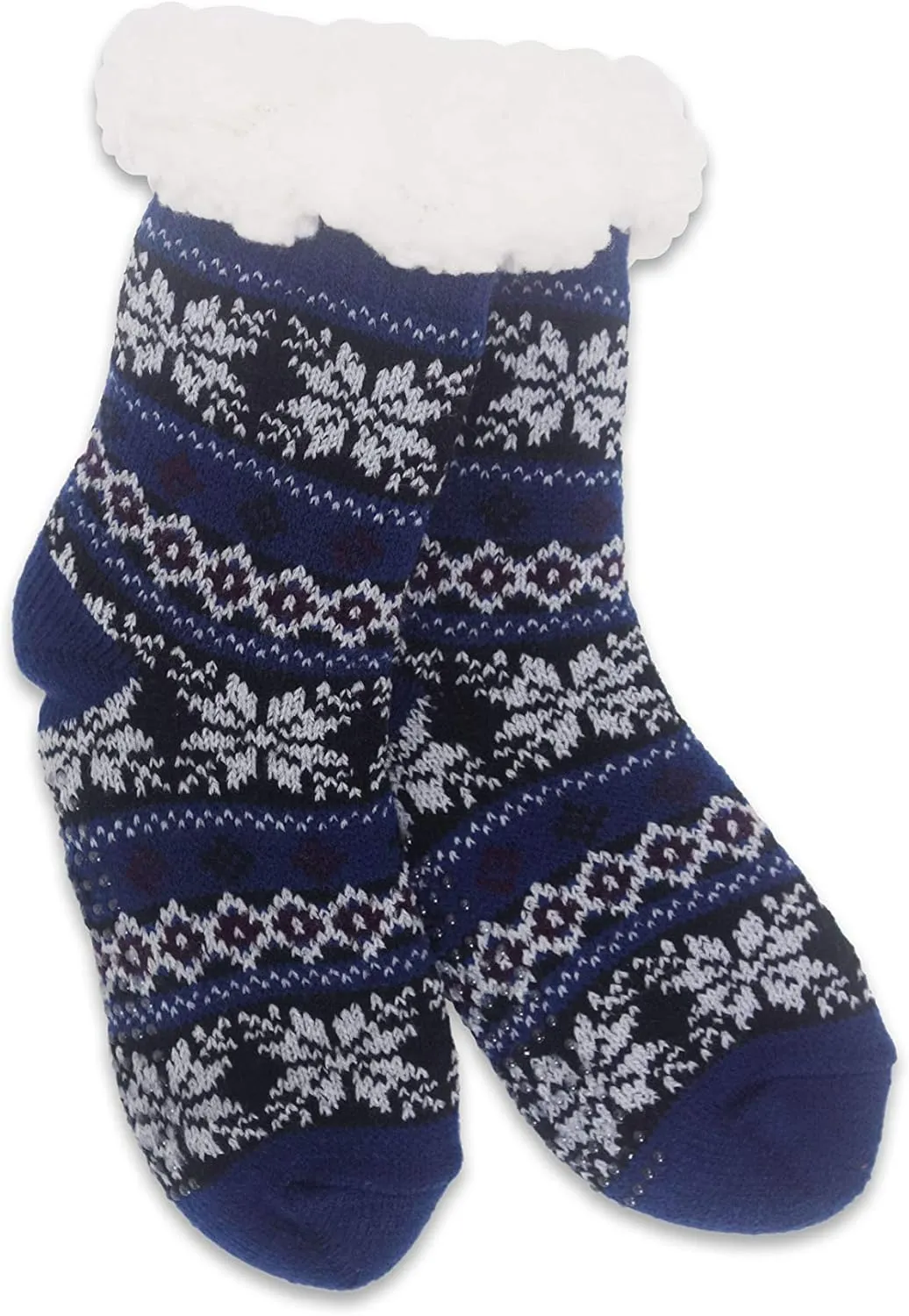 Snowflake Sherpa Thermal Knit Slipper Socks with Non-Slip Grippers