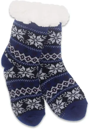 Snowflake Sherpa Thermal Knit Slipper Socks with Non-Slip Grippers