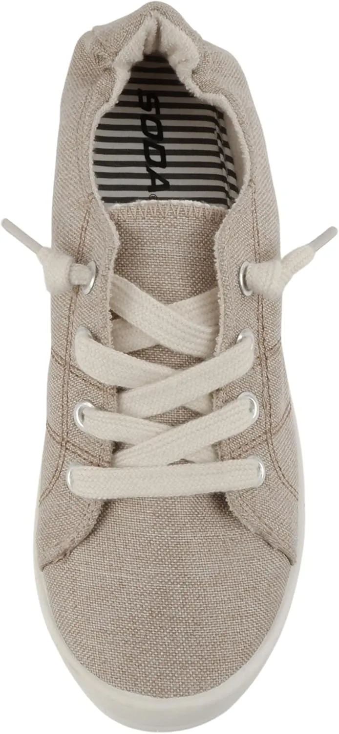 Soda Flat Women Shoes Linen Canvas Slip On Sneakers Lace Up Style Loafers Zig-S