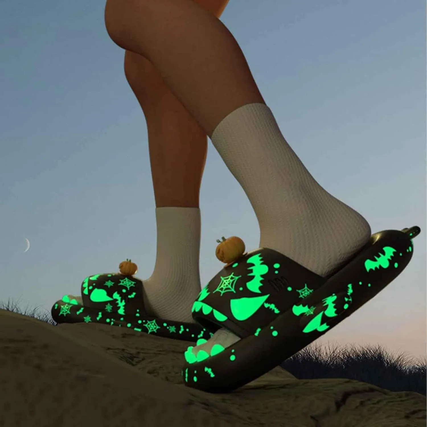 Spooky Shark Slides Glow In The Dark For Men Women, Halloween Christmas Shark Slippers, 3D Cartoon Cloudy Shark Slippers