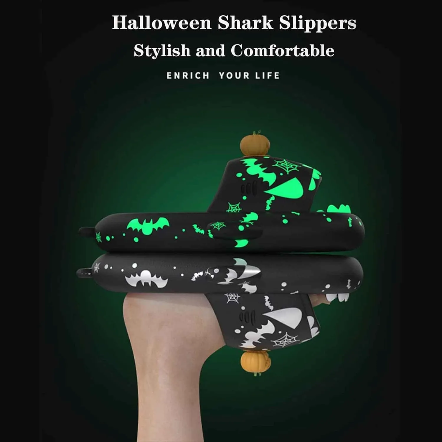 Spooky Shark Slides Glow In The Dark For Men Women, Halloween Christmas Shark Slippers, 3D Cartoon Cloudy Shark Slippers