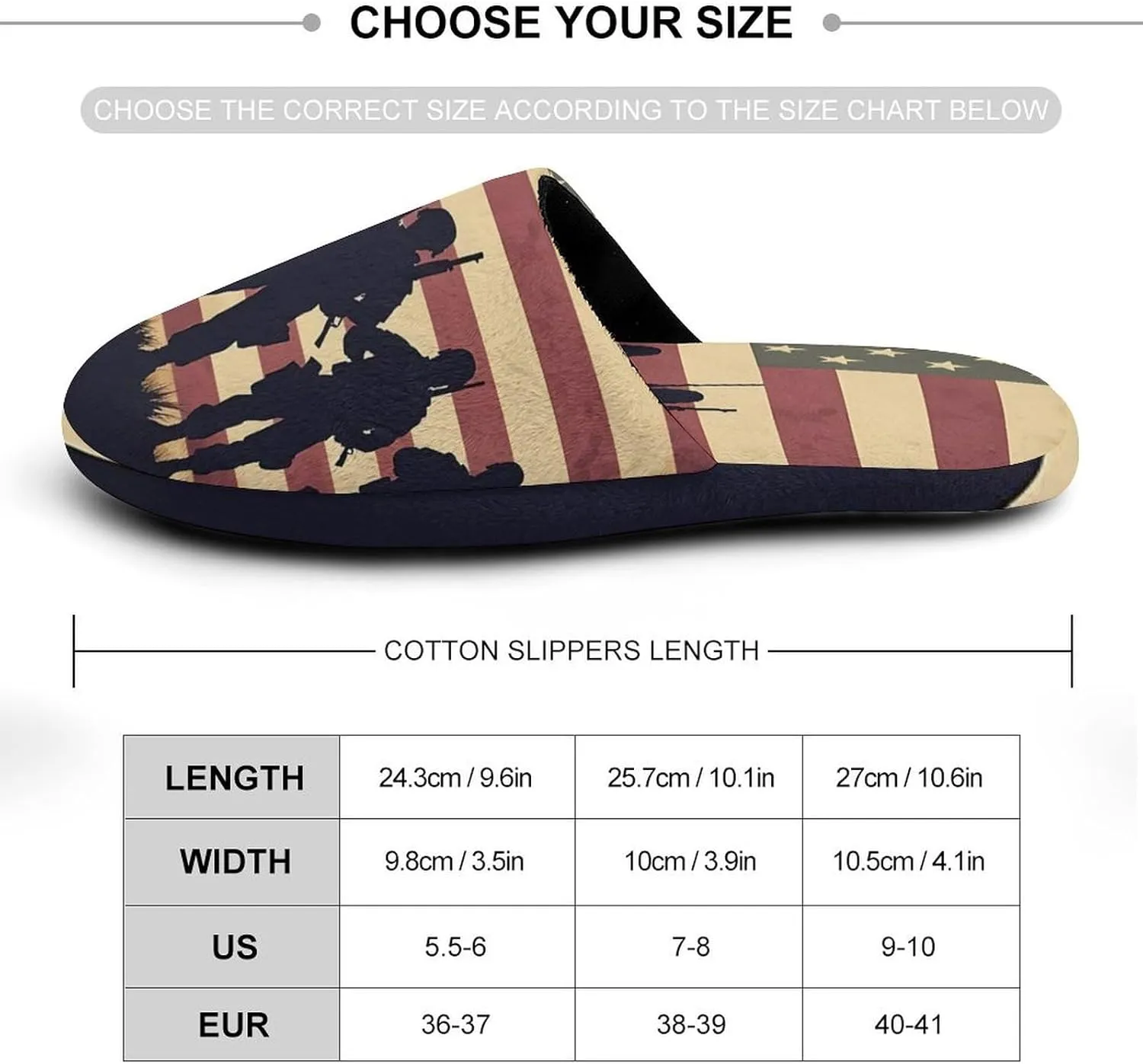 State U.S Flag Military Soldiers Army Women's Slippers Cute Warm House Shoes Home Slippers Spa Slippers Cotton Slippers