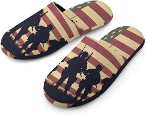 State U.S Flag Military Soldiers Army Women's Slippers Cute Warm House Shoes Home Slippers Spa Slippers Cotton Slippers
