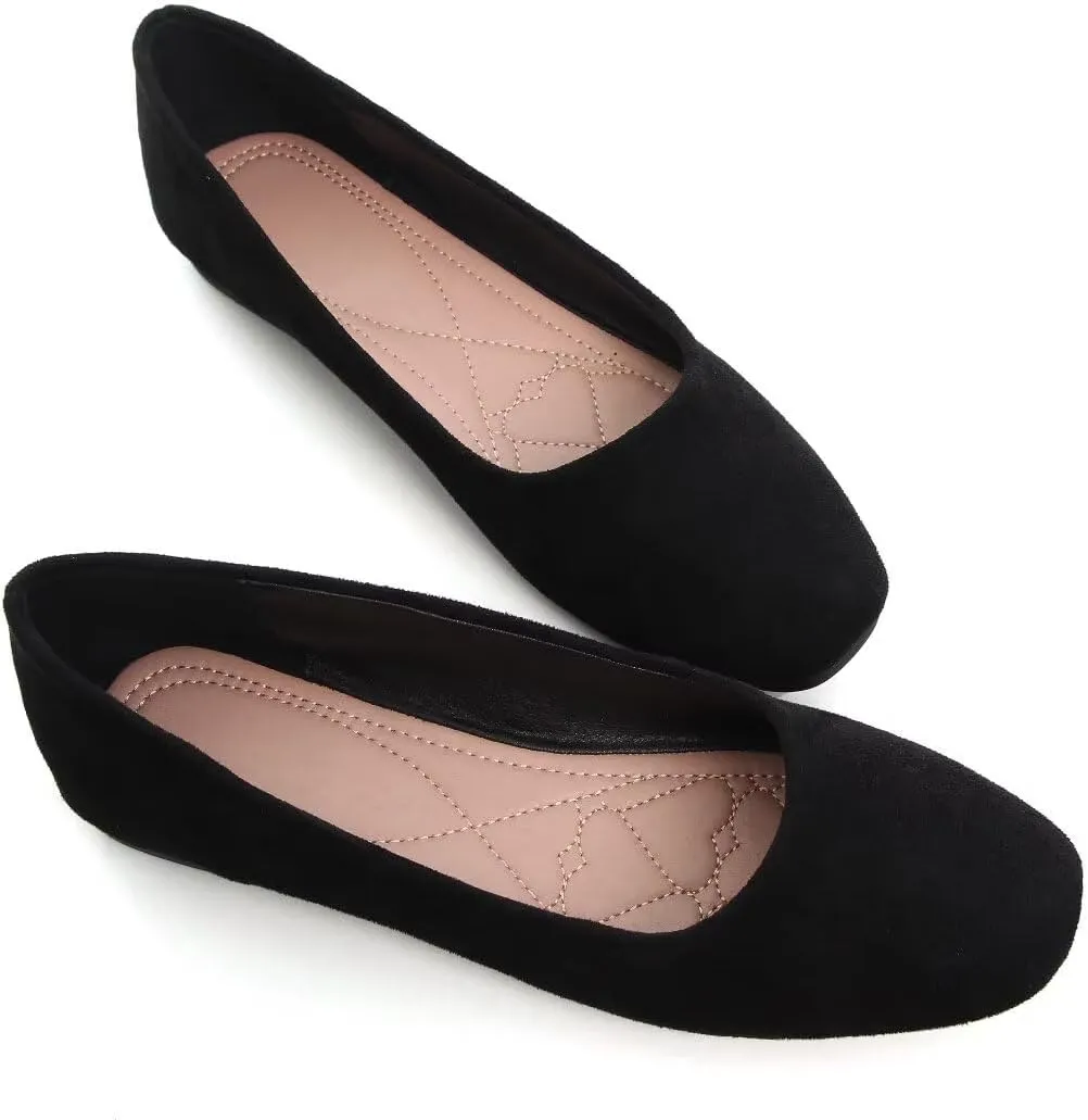 Stunner Women's Ballet Flats Fashion Classic Comfort Square Toe Slip-On Flats Wide Width Flat Shoes