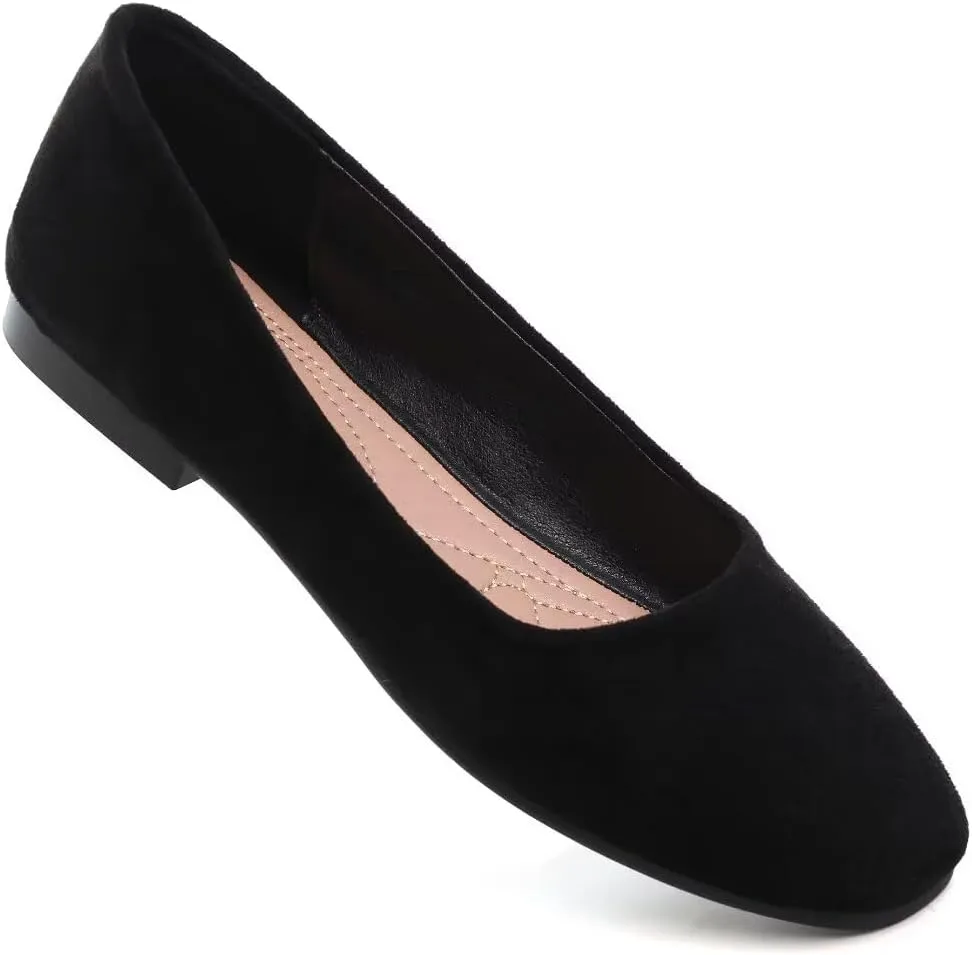 Stunner Women's Ballet Flats Fashion Classic Comfort Square Toe Slip-On Flats Wide Width Flat Shoes