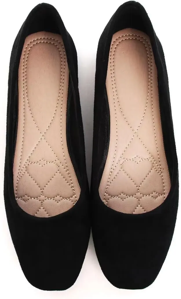 Stunner Women's Ballet Flats Fashion Classic Comfort Square Toe Slip-On Flats Wide Width Flat Shoes